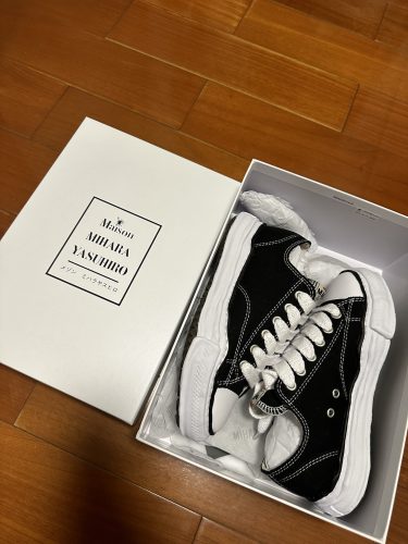 메종 미하라 야스히로 피터슨 OG 솔 캔버스 로우 스니커즈 블랙 A01FW702-BLACK photo review